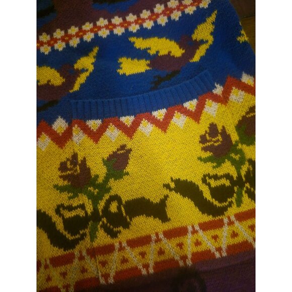 Betsey Johnson Vintage Knit Sweater Dress Folk Art Pattern Yellow/Blue/Purple S - Picture 6 of 8